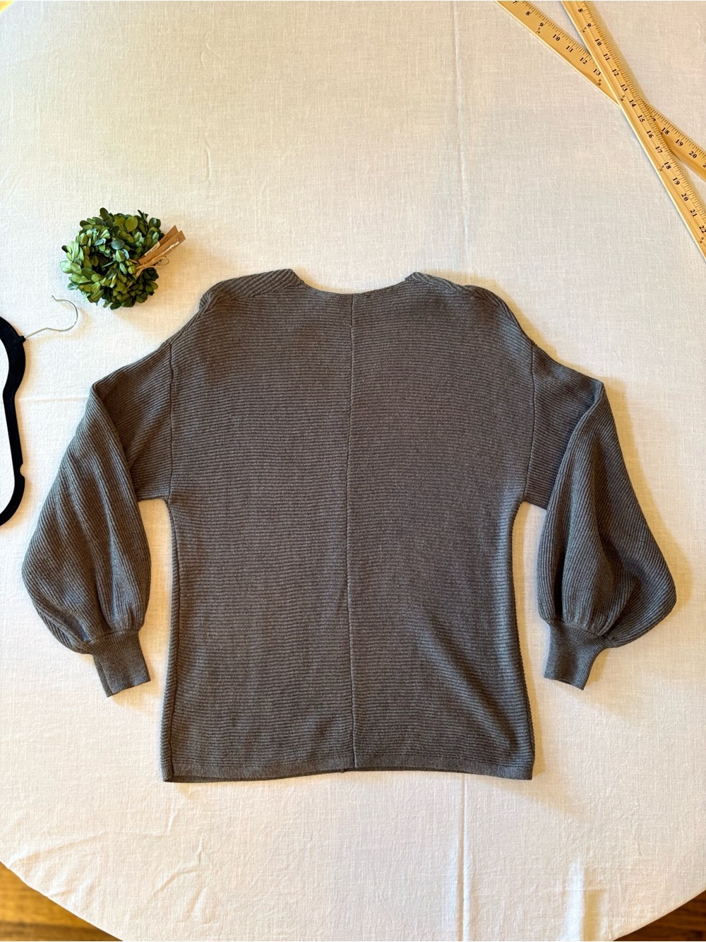 1. State V-Neck Balloon Sleeve Sweater - Gray XS - Picture 2 of 6